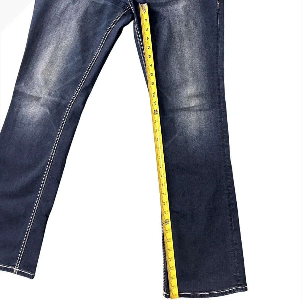 RockRoll Y2K Cowgirl Rival Boot cut Jeans Embellished Pockets 33x34 DarkWash - Picture 3 of 8